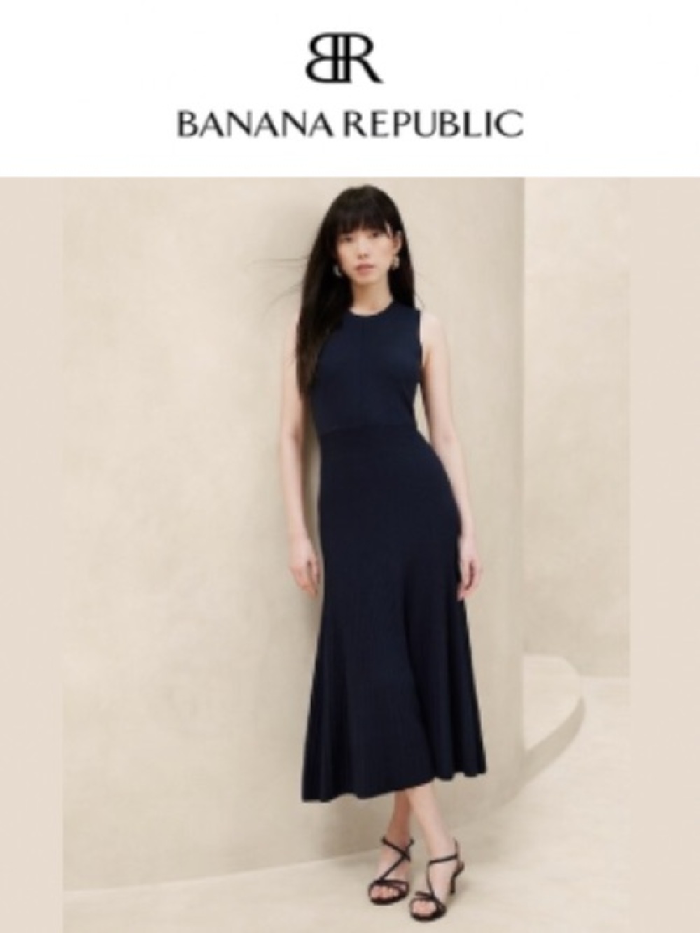 Banana Republic Navy Sleeveless Flared Midi Dress